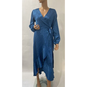 simplee dress Silky Satin Wrap Dress blue size medium